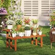 2-Tier Wood Plant Stand Ladder Plant Shelf for Indoor Outdoor