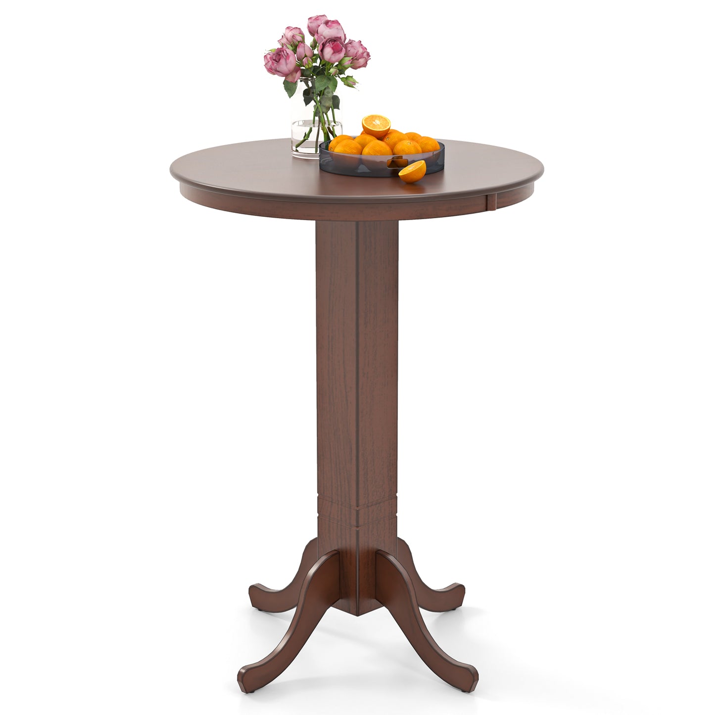 Wood Pub Round Dining Table with Pedestal Base-Espresso