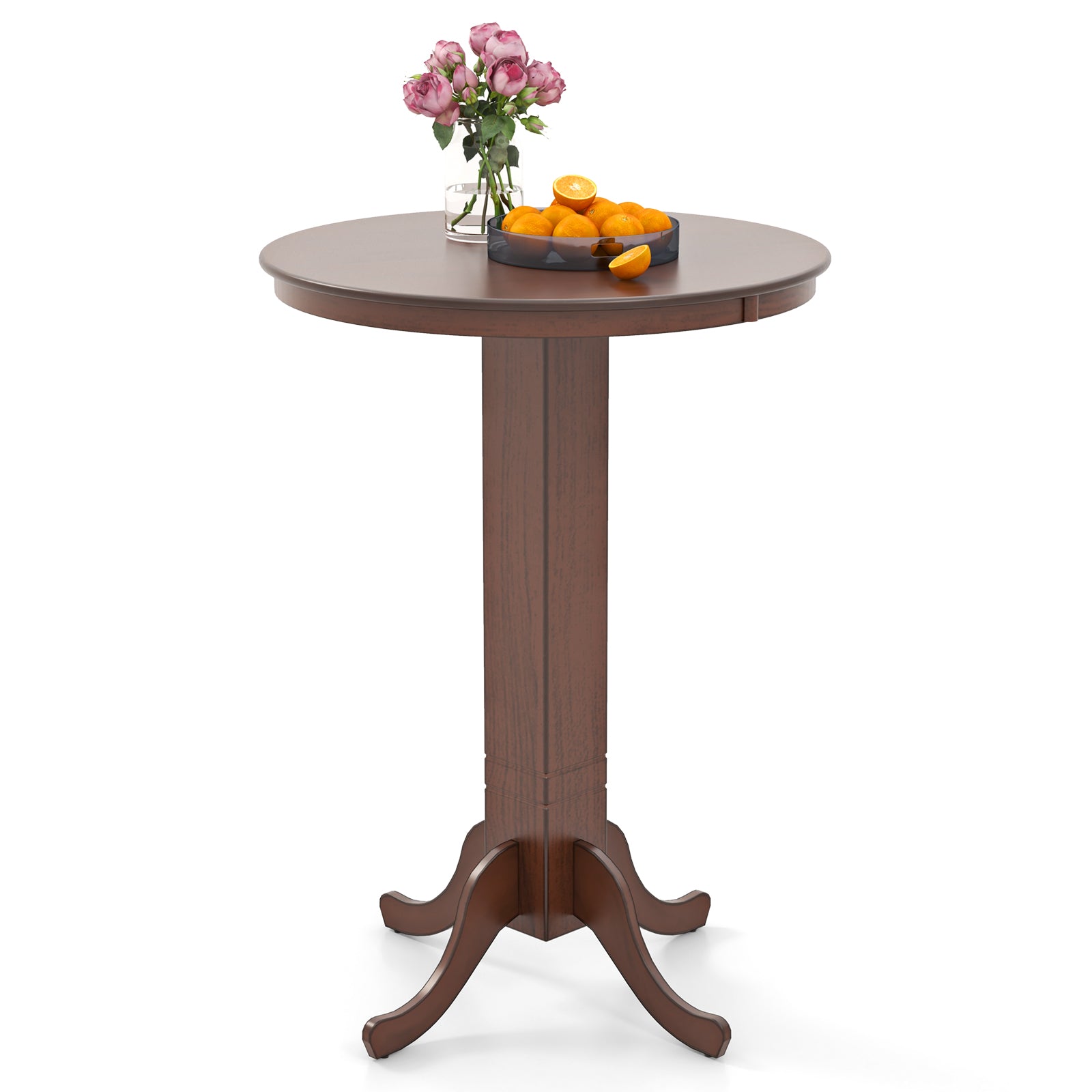 Wood Pub Round Dining Table with Pedestal Base-Espresso