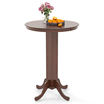 Wood Pub Round Dining Table with Pedestal Base-Espresso