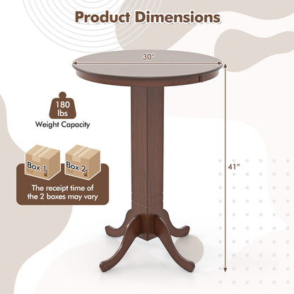 Wood Pub Round Dining Table with Pedestal Base-Espresso