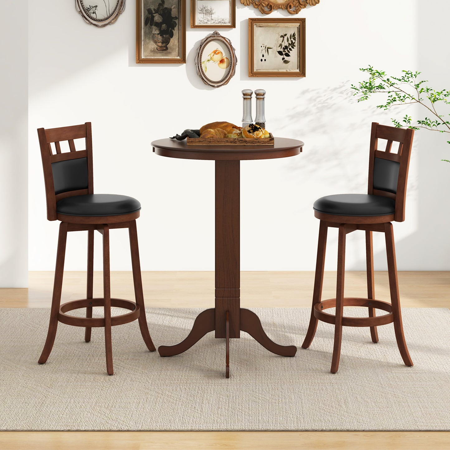 Wood Pub Round Dining Table with Pedestal Base-Espresso