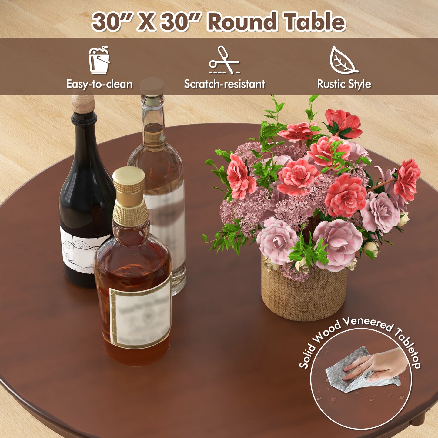 Wood Pub Round Dining Table with Pedestal Base-Espresso