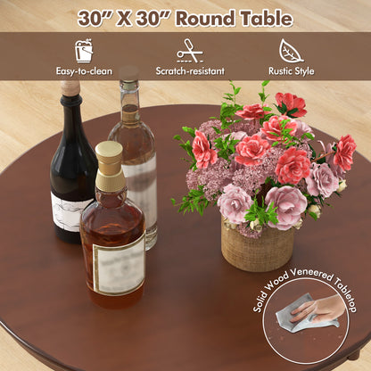 Wood Pub Round Dining Table with Pedestal Base-Espresso