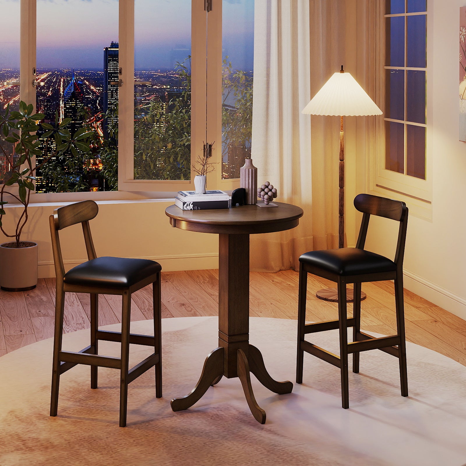 Wood Pub Round Dining Table with Pedestal Base-Gray