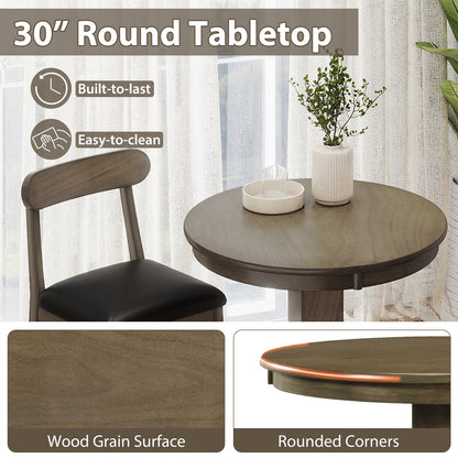 Wood Pub Round Dining Table with Pedestal Base-Gray