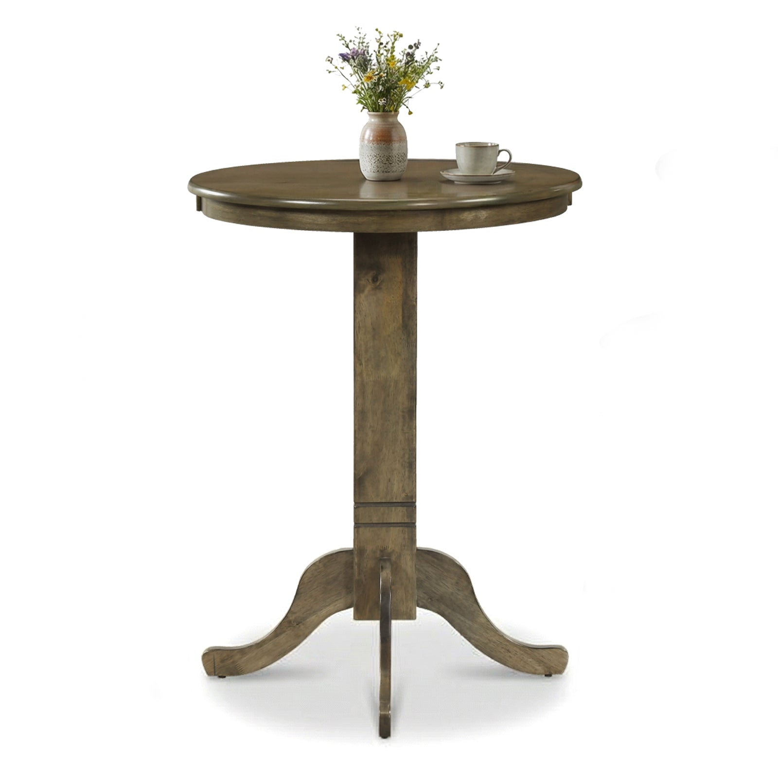 Wood Pub Round Dining Table with Pedestal Base-Gray