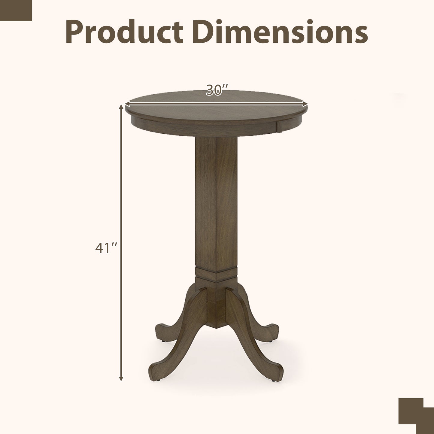 Wood Pub Round Dining Table with Pedestal Base-Gray