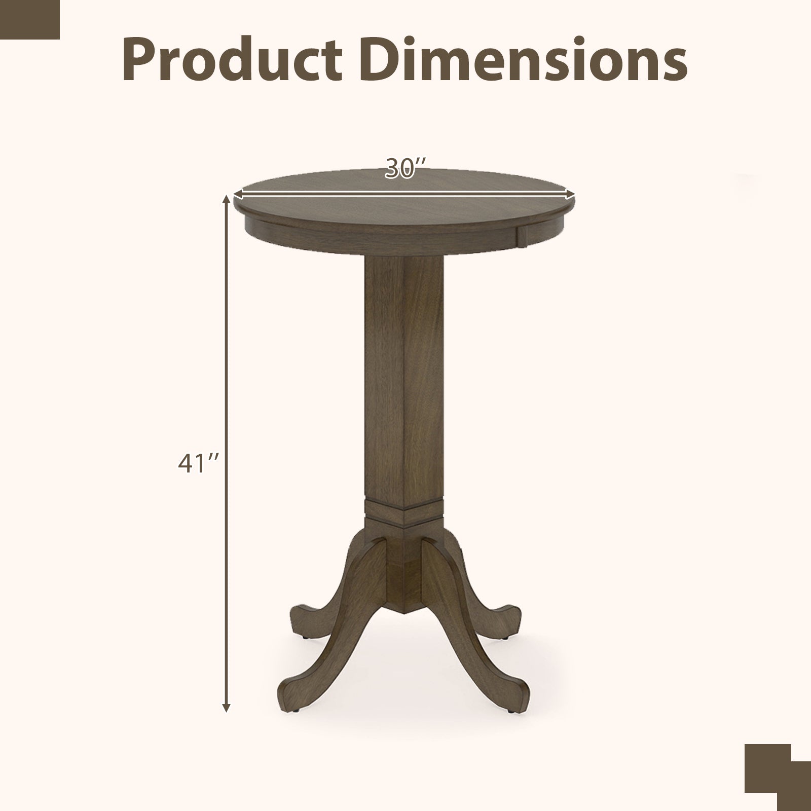 Wood Pub Round Dining Table with Pedestal Base-Gray