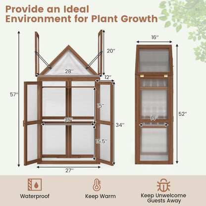 Wood Raised Flower Planter Shelf with Adjustable Shelves-Brown