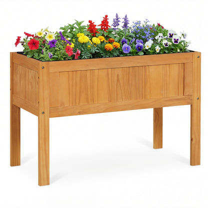 Wood Raised Garden Bed Elevated Planter Box with Bed Liner and Drainage Holes for Vegetables Flowers Herbs