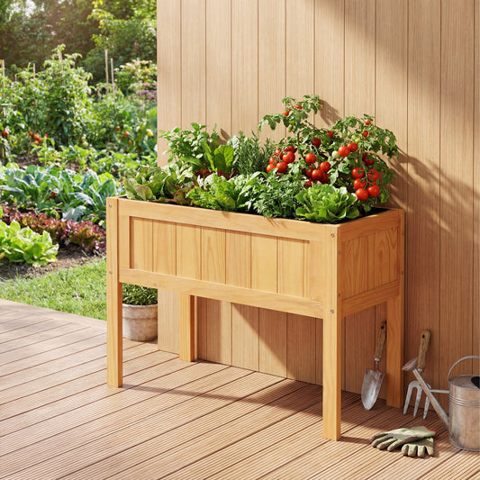 Wood Raised Garden Bed Elevated Planter Box with Bed Liner and Drainage Holes for Vegetables Flowers Herbs