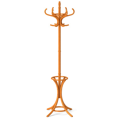 Wood Standing Hat Coat Rack with Umbrella Stand-Natural - Natural