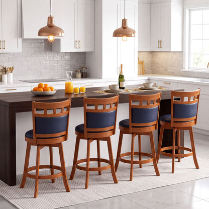 Wood Swivel Bar Stools Set of 4 with Faux Leather Upholstered Seat and Back-24"
