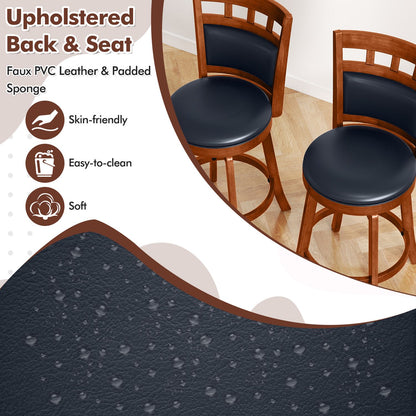 Wood Swivel Bar Stools Set of 4 with Faux Leather Upholstered Seat and Back-24"