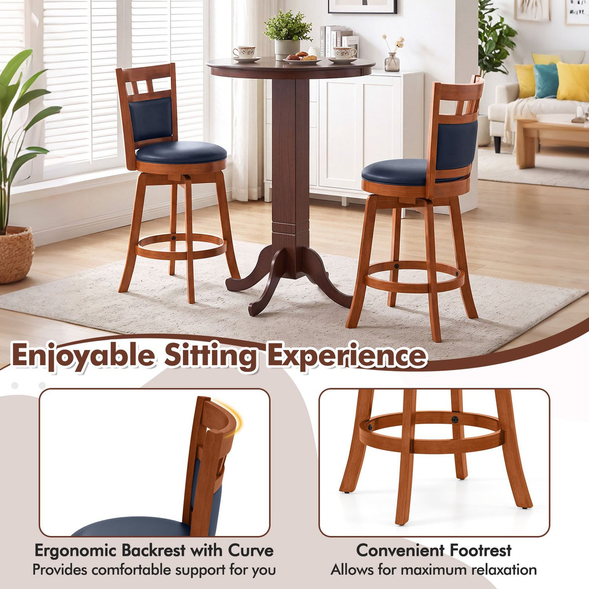 Wood Swivel Bar Stools Set of 4 with Faux Leather Upholstered Seat and Back-24"