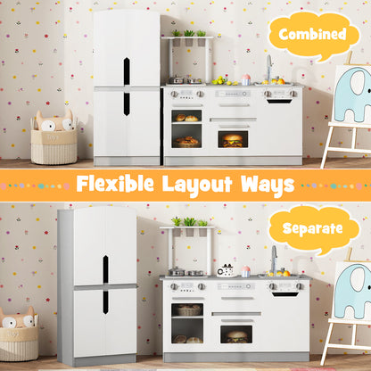 Wooden 2 Piece Kids Kitchen Playset with Fridge and Running Water-Gray