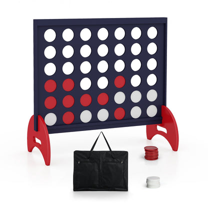 Wooden4-in-a-row Game Set with 42 PCS Chips and 600D Oxford Fabric Carrying Bag-Brown - Blue