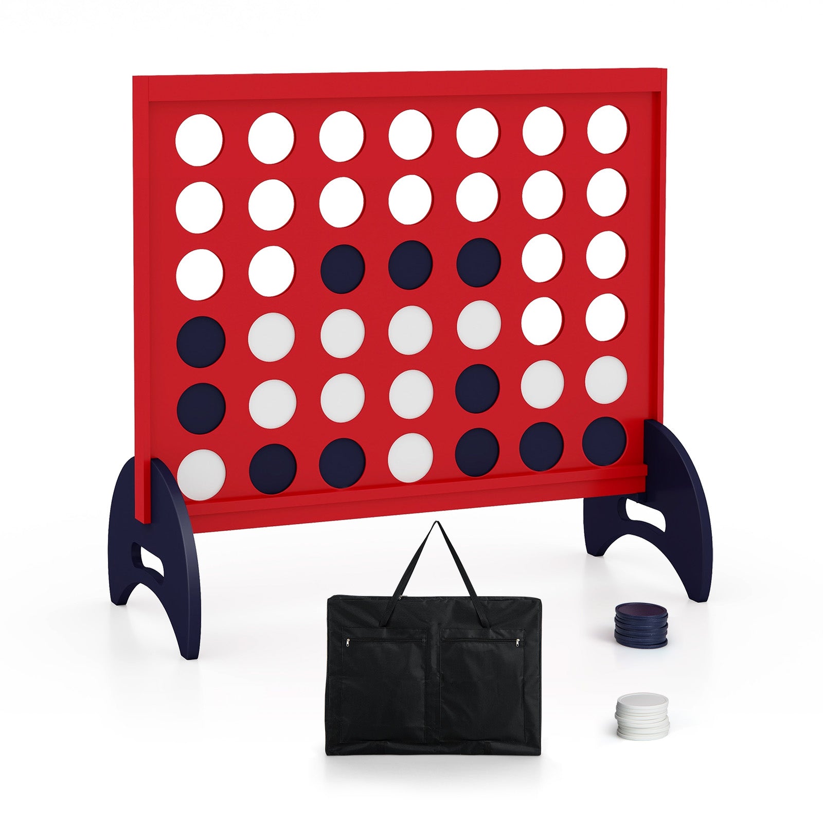 Wooden4-in-a-row Game Set with 42 PCS Chips and 600D Oxford Fabric Carrying Bag-Brown - Red