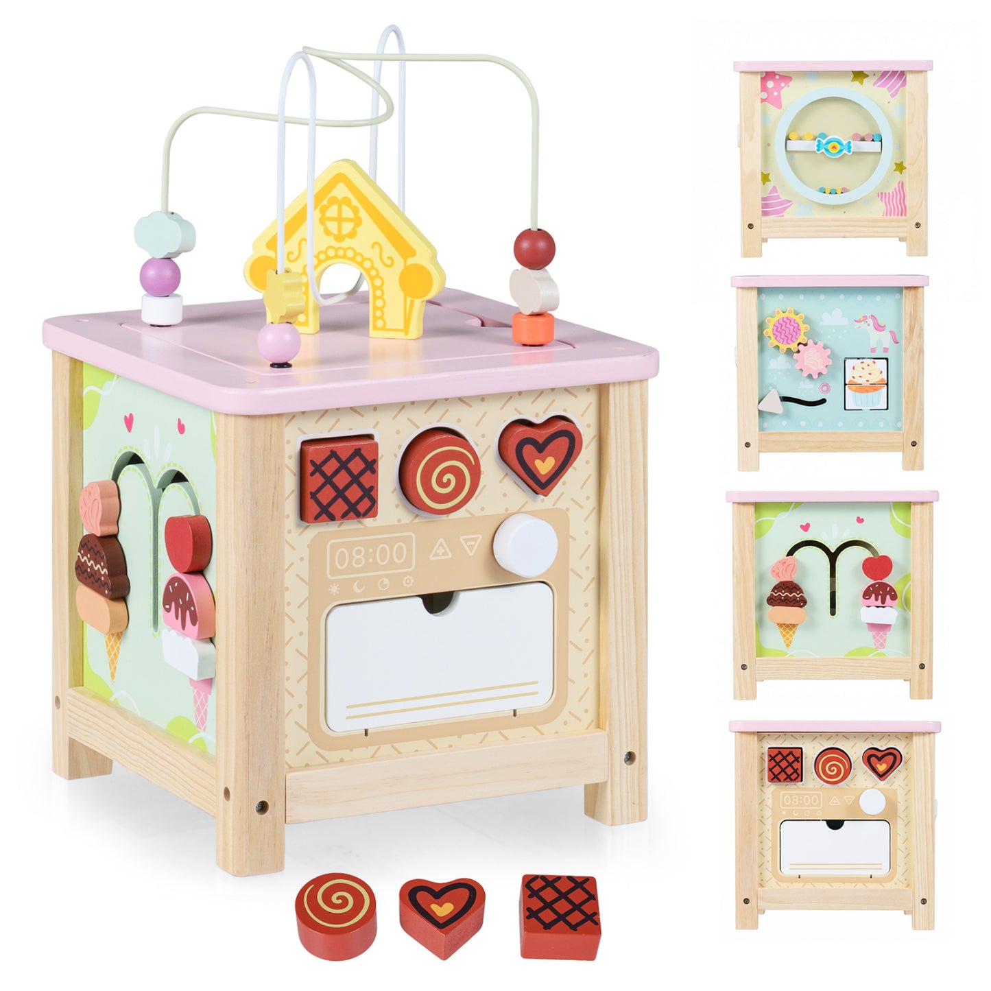 Wooden Activity Cube with Montessori Sensory Toys for Toddlers