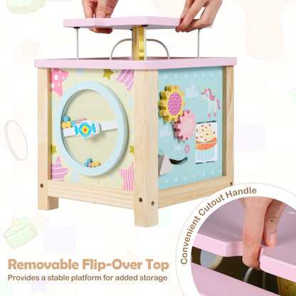 Wooden Activity Cube with Montessori Sensory Toys for Toddlers
