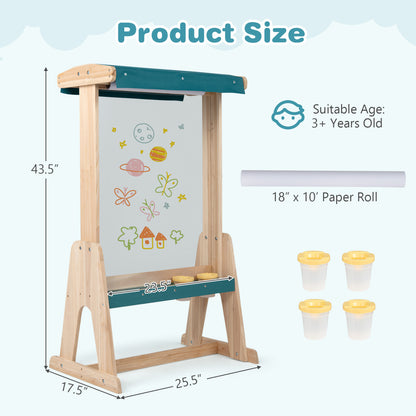 Wooden Art Easel for Kids with Canopy and Paper Roll
