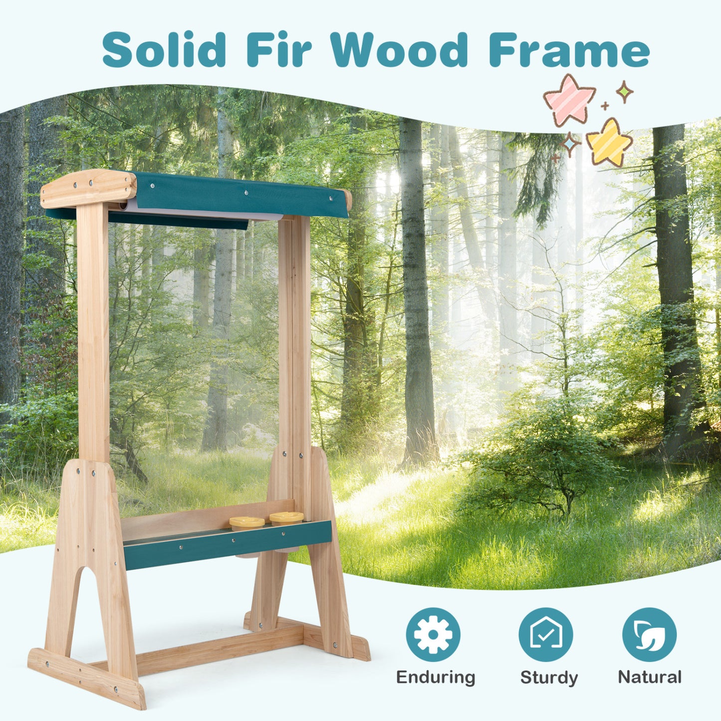 Wooden Art Easel for Kids with Canopy and Paper Roll