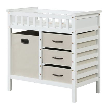 Wooden Baby Changing Table Diaper Changing Station with 3 Fabric Storage Drawers