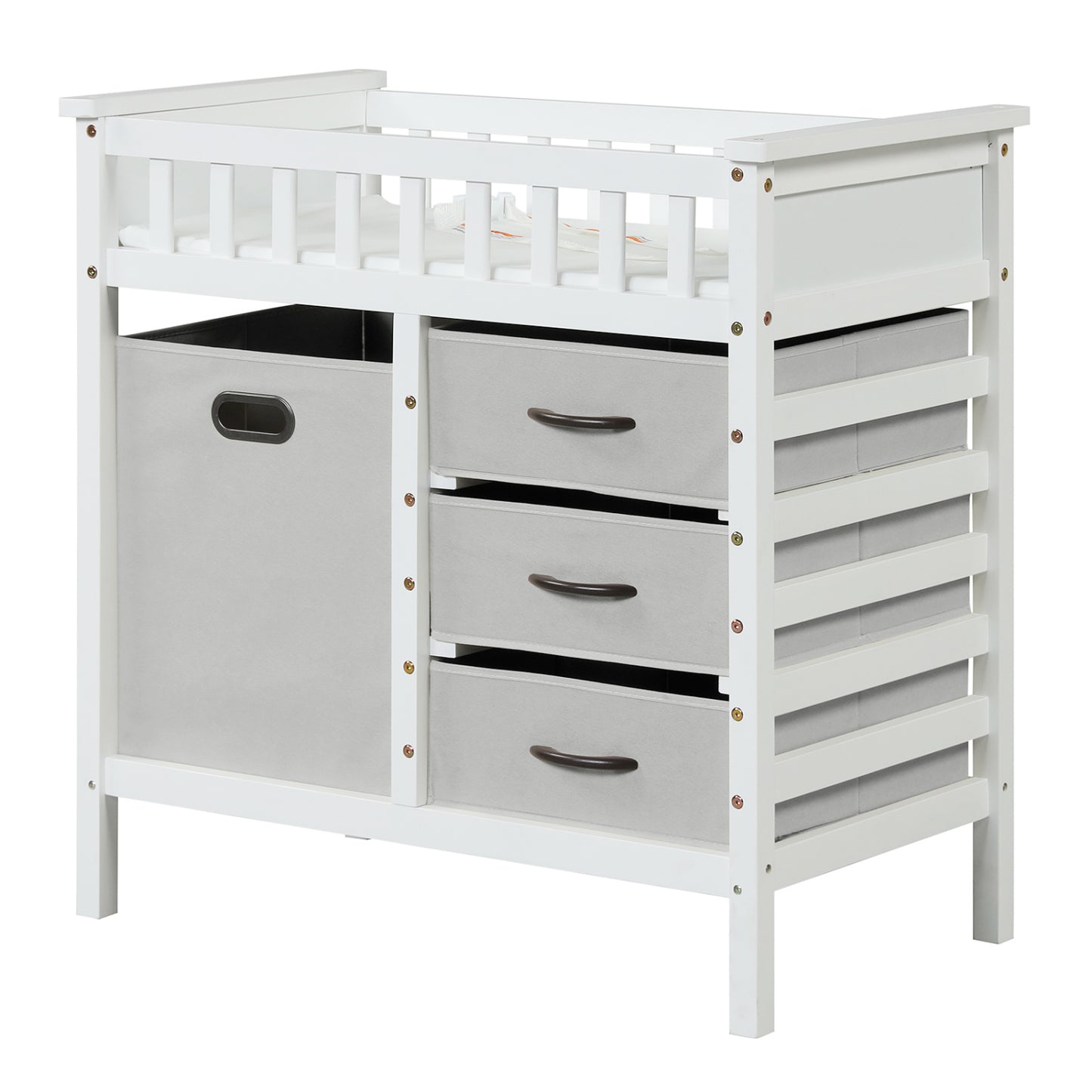 Wooden Baby Changing Table Diaper Changing Station with 3 Fabric Storage Drawers