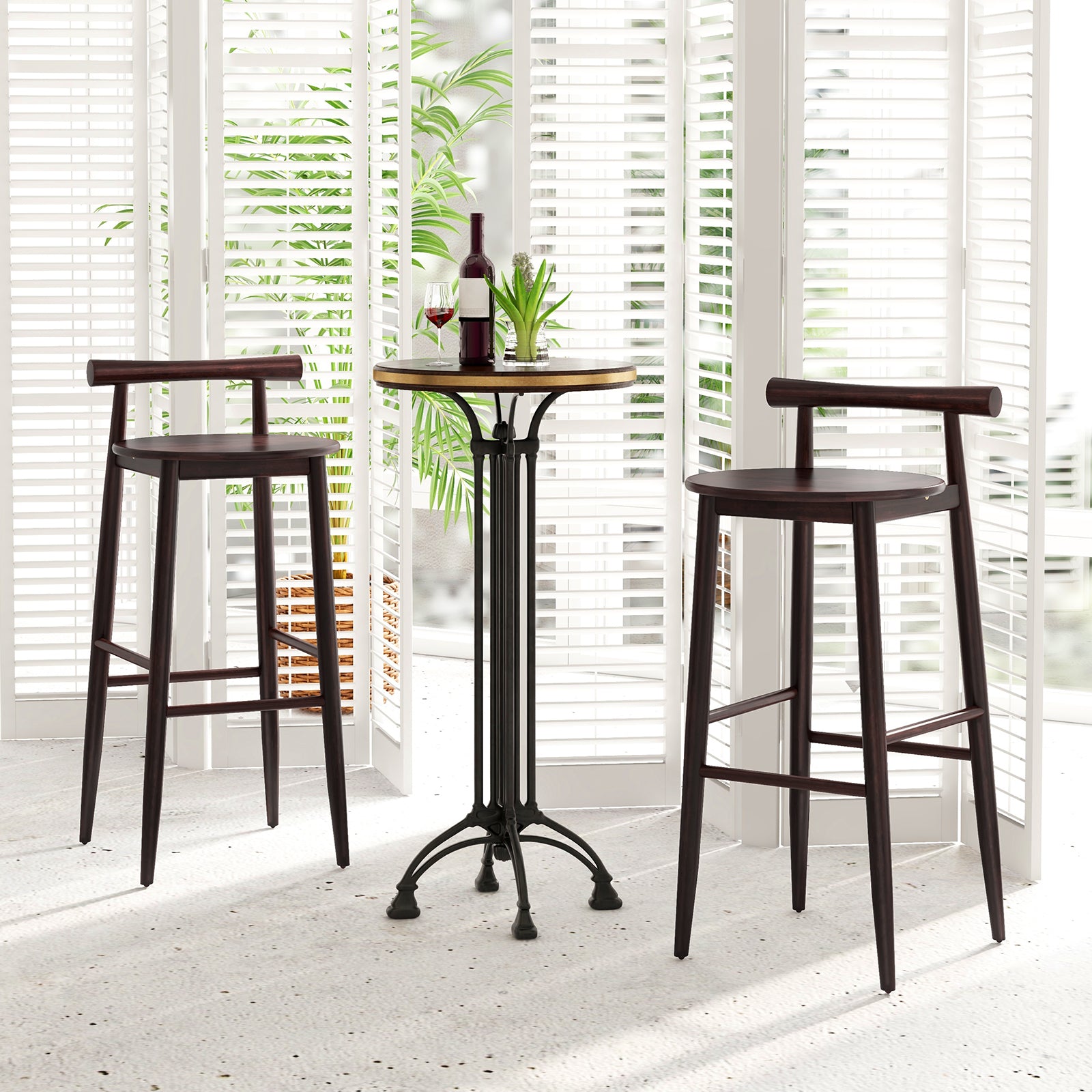 Wooden Bar Chair Set of 2 with Backrest and Footrest for Home Restaurant Cafe-Brown