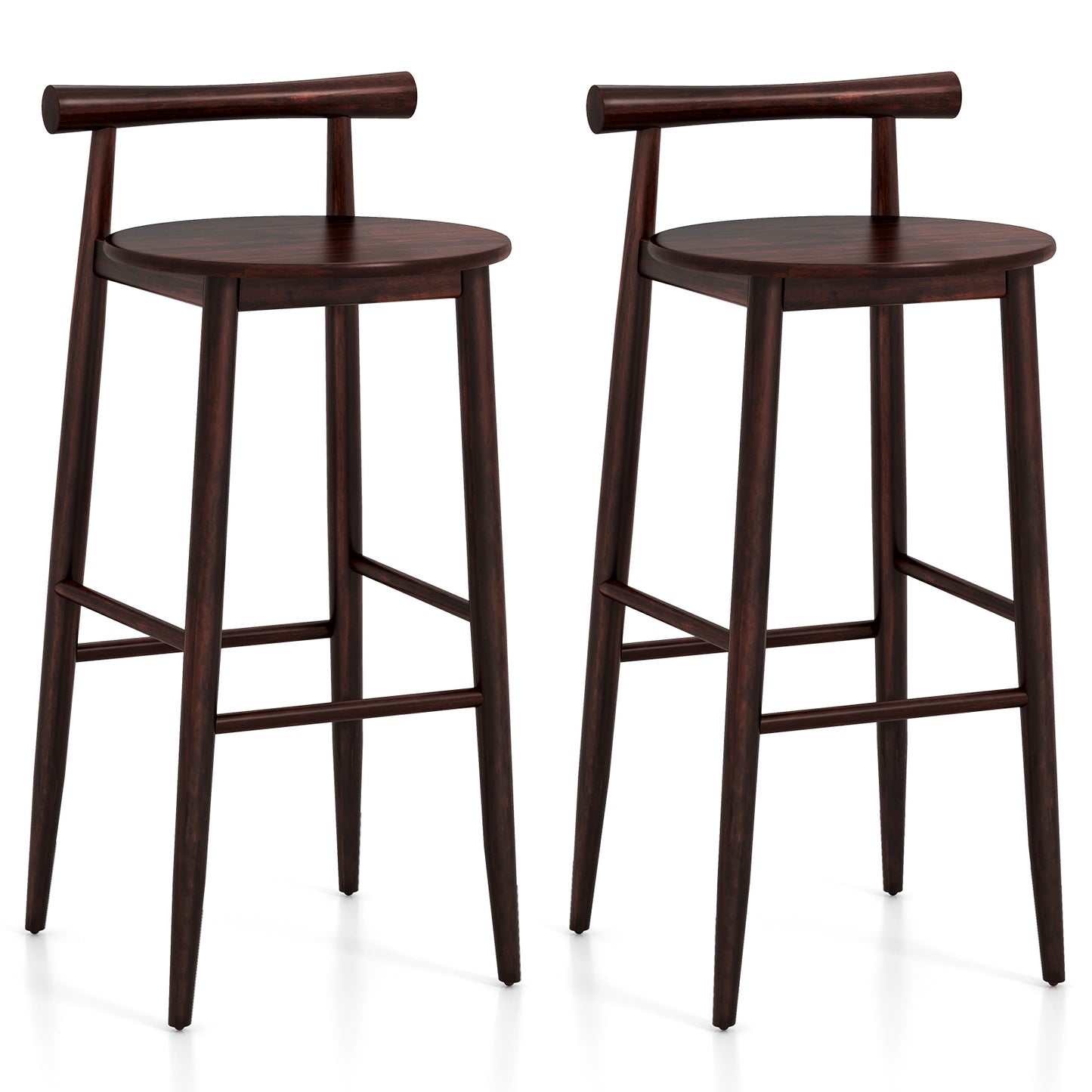 Wooden Bar Chair Set of 2 with Backrest and Footrest for Home Restaurant Cafe-Brown