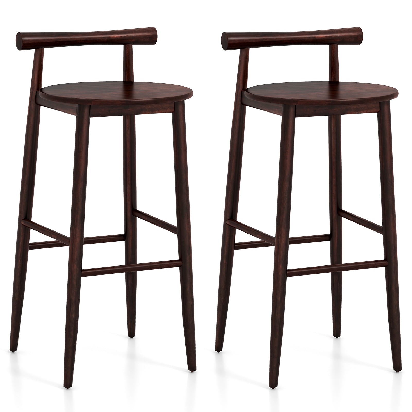 Wooden Bar Chair Set of 2 with Backrest and Footrest for Home Restaurant Cafe-Brown