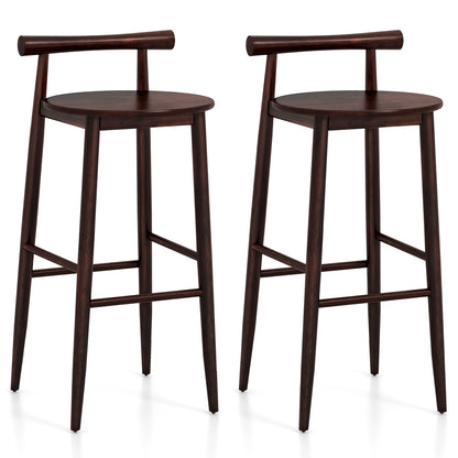Wooden Bar Chair Set of 2 with Backrest and Footrest for Home Restaurant Cafe-Brown