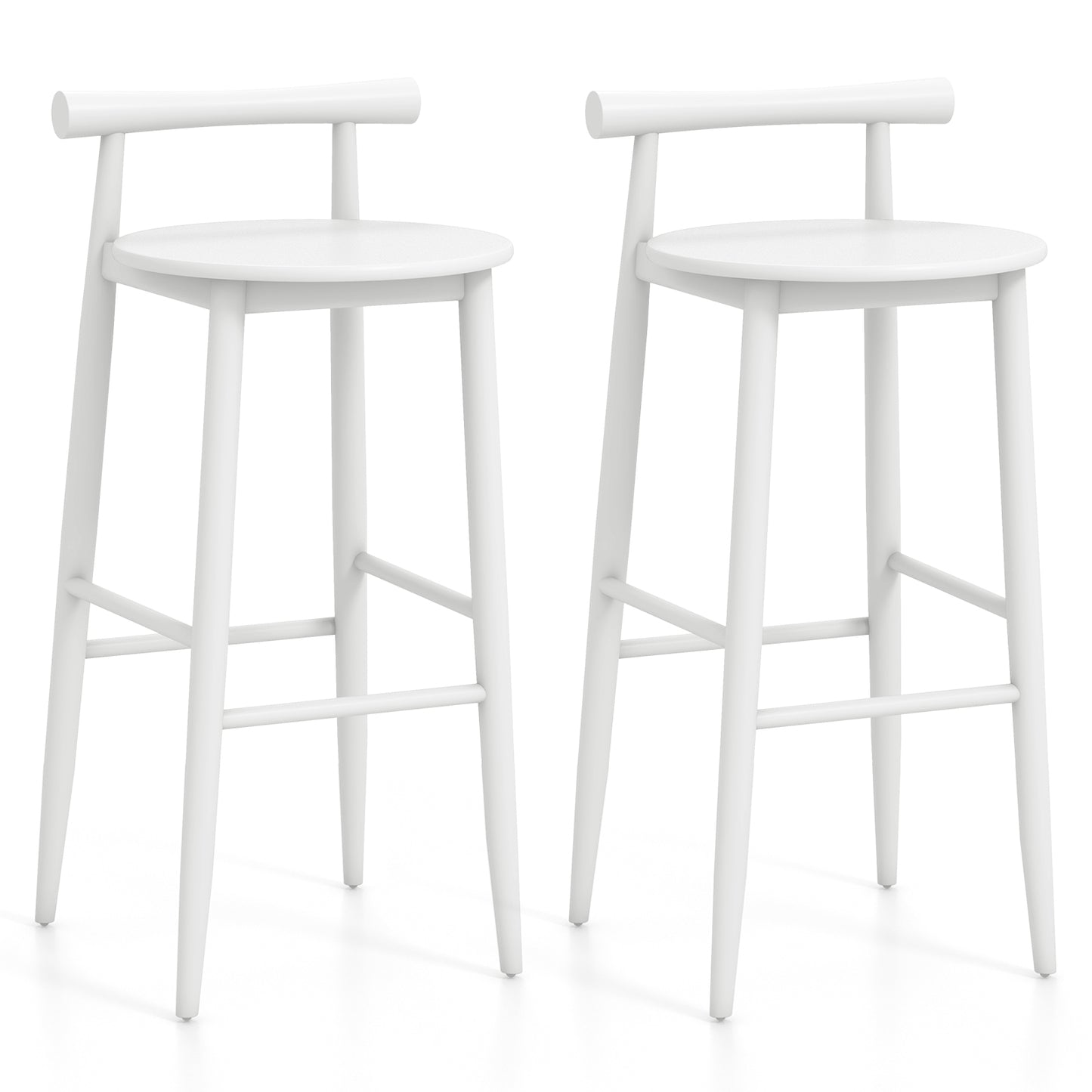 Wooden Bar Chair Set of 2 with Backrest and Footrest for Home Restaurant Cafe-White