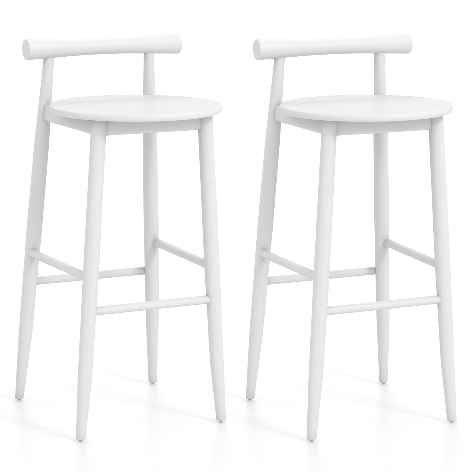 Wooden Bar Chair Set of 2 with Backrest and Footrest for Home Restaurant Cafe-White