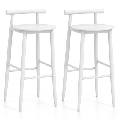 Wooden Bar Chair Set of 2 with Backrest and Footrest for Home Restaurant Cafe-White