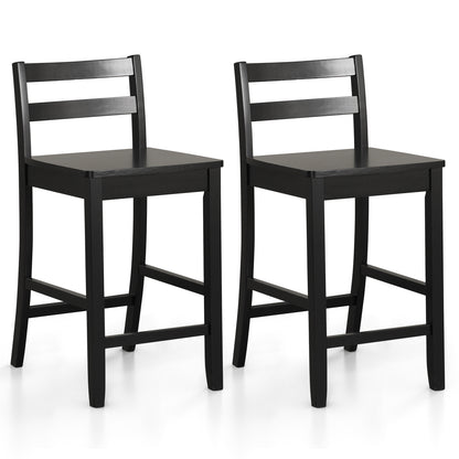 Wooden Bar Stools Set of 2 with Ergonomic Backrest and Footrest