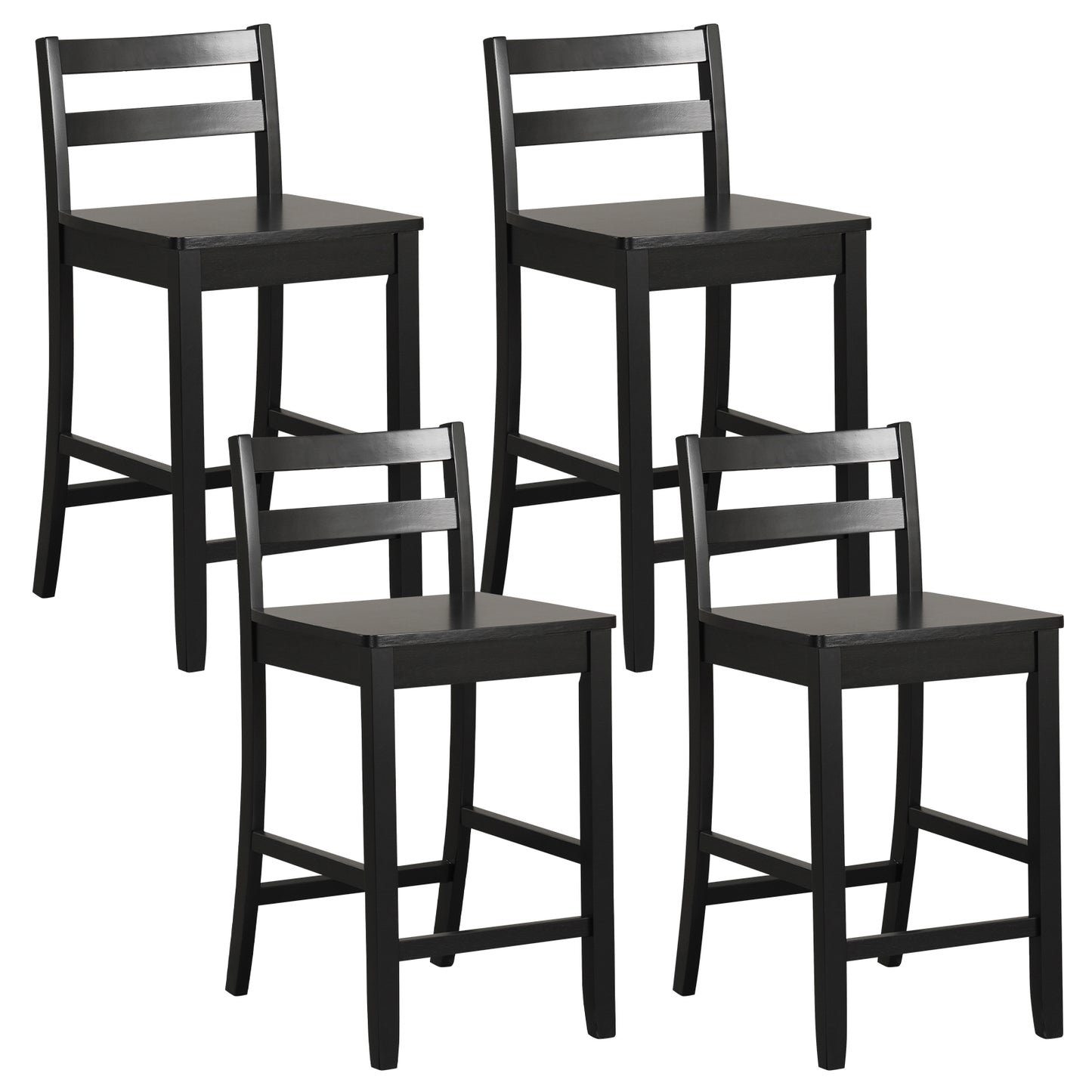 Wooden Bar Stools Set of 2 with Ergonomic Backrest and Footrest