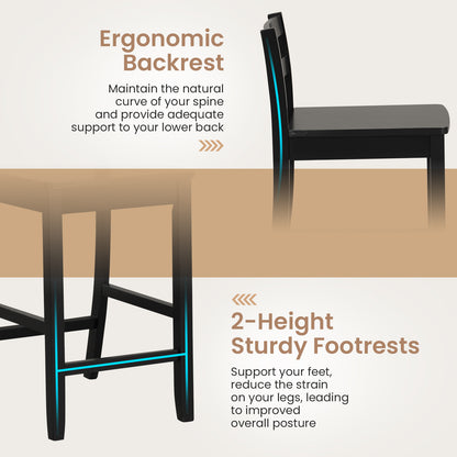 Wooden Bar Stools Set of 2 with Ergonomic Backrest and Footrest