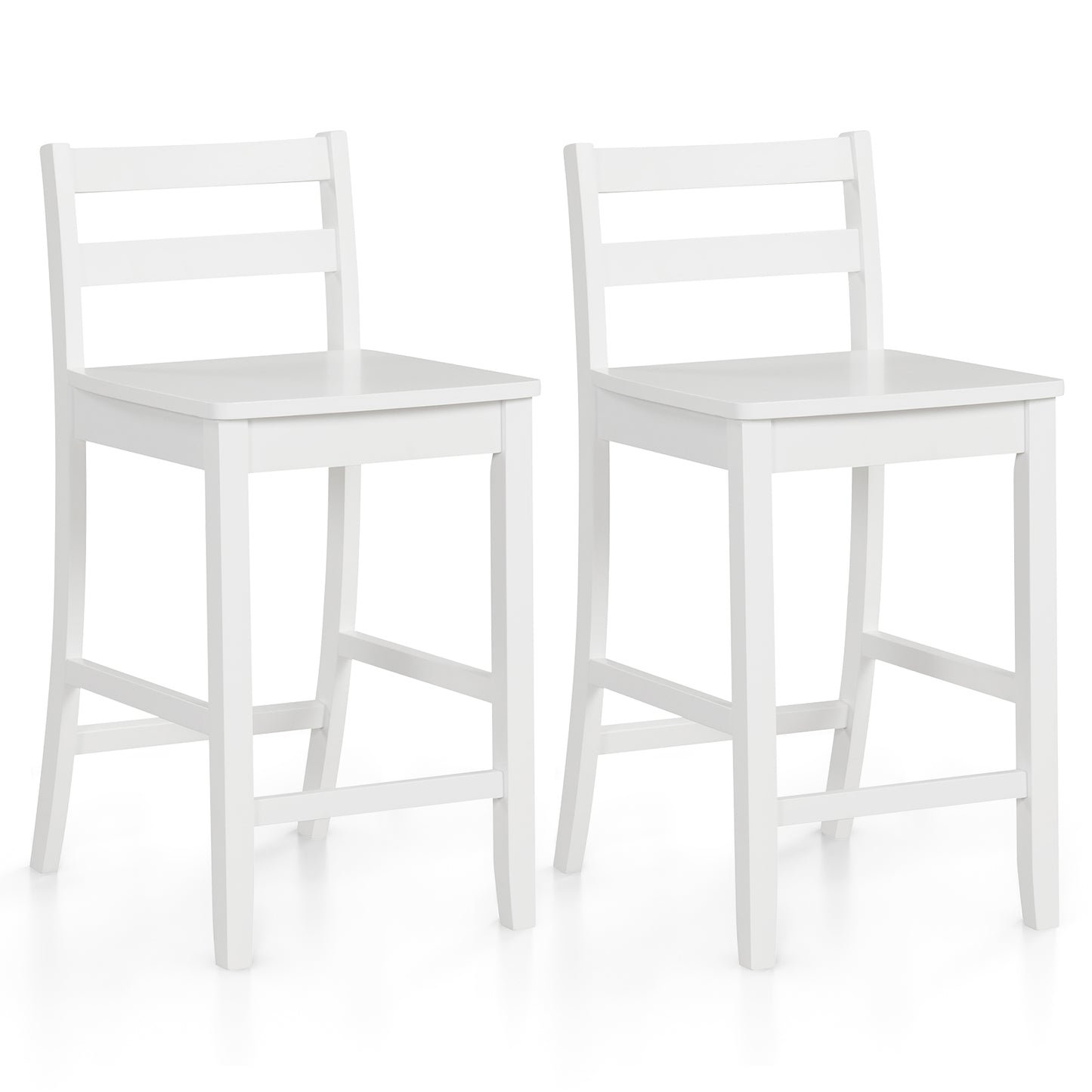 Wooden Bar Stools Set of 2 with Ergonomic Backrest and Footrest-White - White