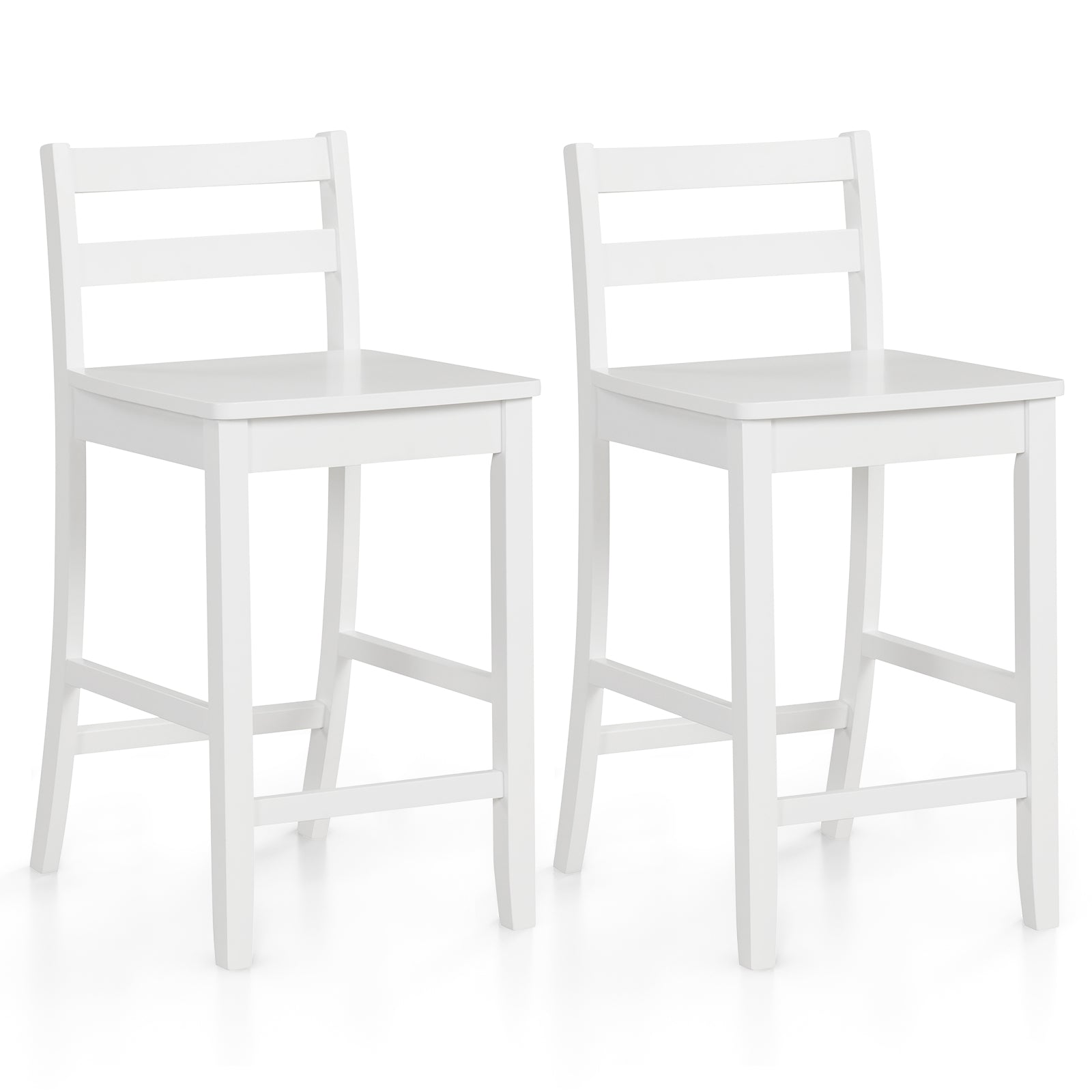 Wooden Bar Stools Set of 2 with Ergonomic Backrest and Footrest-White - White