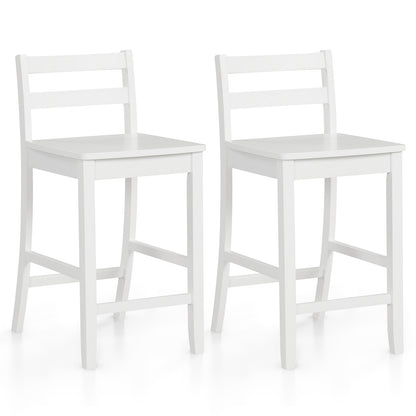 Wooden Bar Stools Set of 2 with Ergonomic Backrest and Footrest-White - White