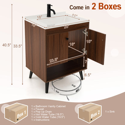 25 Inch Wooden Bathroom Storage Cabinet with Sink-Walnut
