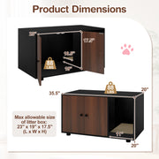 Wooden Cat Litter Box Enclosure Hidden Litter Box Furniture with Scratching Board-Black