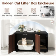 Wooden Cat Litter Box Enclosure Hidden Litter Box Furniture with Scratching Board-Black