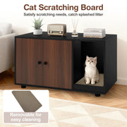 Wooden Cat Litter Box Enclosure Hidden Litter Box Furniture with Scratching Board-Black