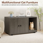 Wooden Cat Litter Box Enclosure Hidden Litter Box Furniture with Scratching Board-Oak