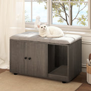 Wooden Cat Litter Box Enclosure Hidden Litter Box Furniture with Scratching Board-Oak