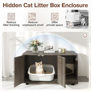 Wooden Cat Litter Box Enclosure Hidden Litter Box Furniture with Scratching Board-Oak