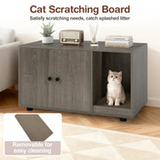 Wooden Cat Litter Box Enclosure Hidden Litter Box Furniture with Scratching Board-Oak